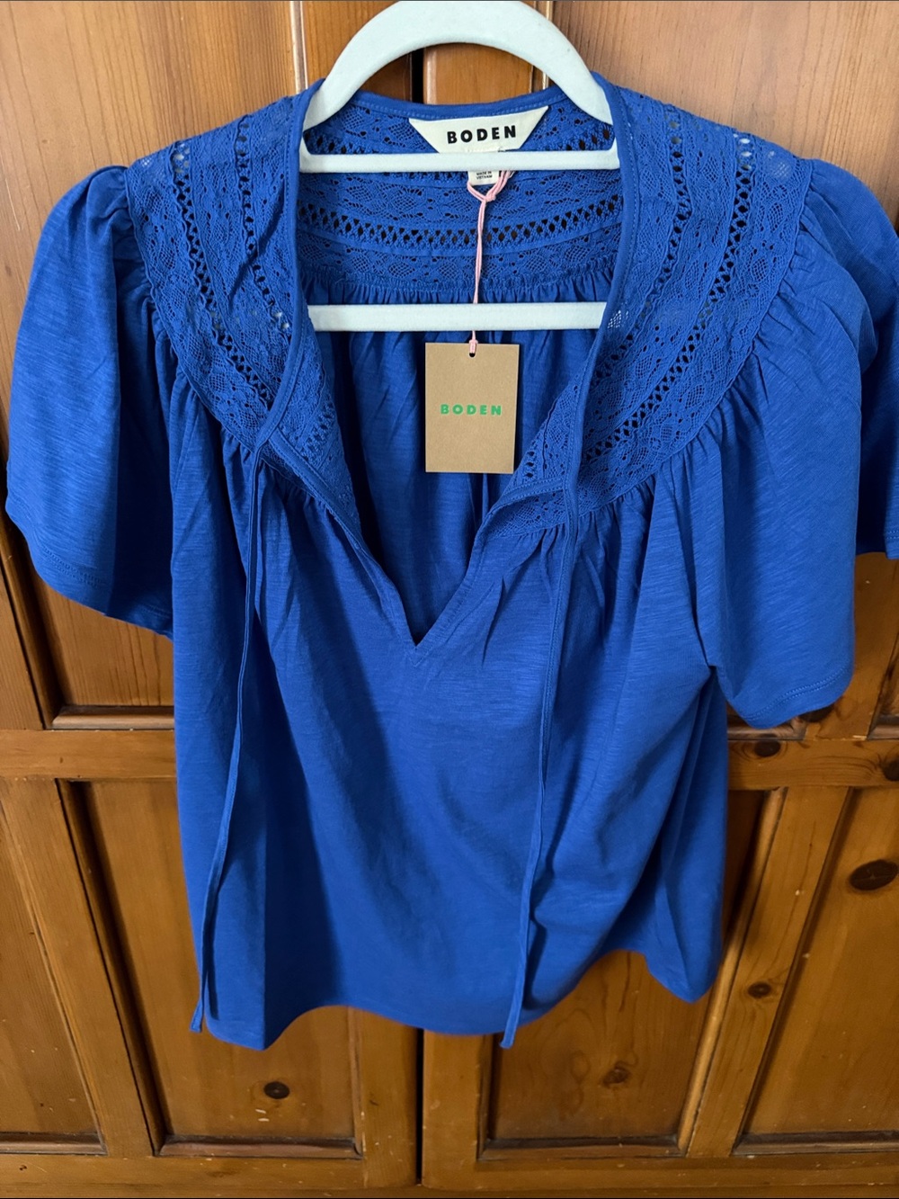 Boden Beaucoup Blue Edi Trim Detail V-Neck Blouse